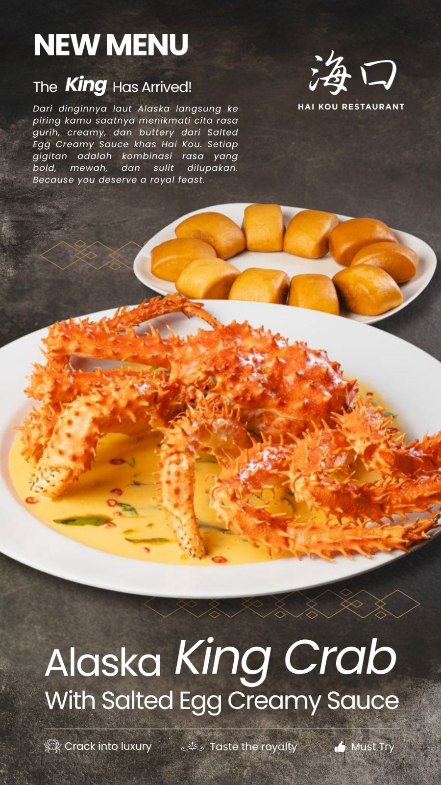 Alaska King Crab with Salted Egg Creamy Sauce di Hai Kou Restaurant Medan: Sensasi Seafood Mewah yang Wajib Dicoba