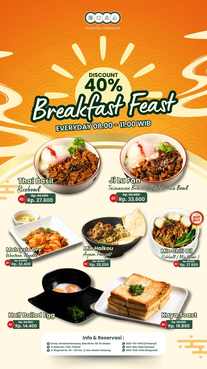 Cari Sarapan Enak di Medan? Nikmati Promo Breakfast Feast Diskon 40% di Hai Kou Dimsum!